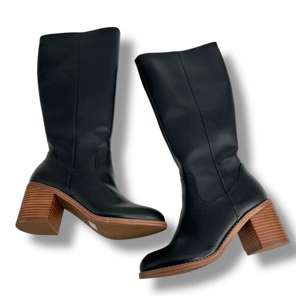 NEW Dolce Vita Ullah Tall Black Boots Size 9 Faux Leather Block Heel Round Toe - Picture 3 of 10